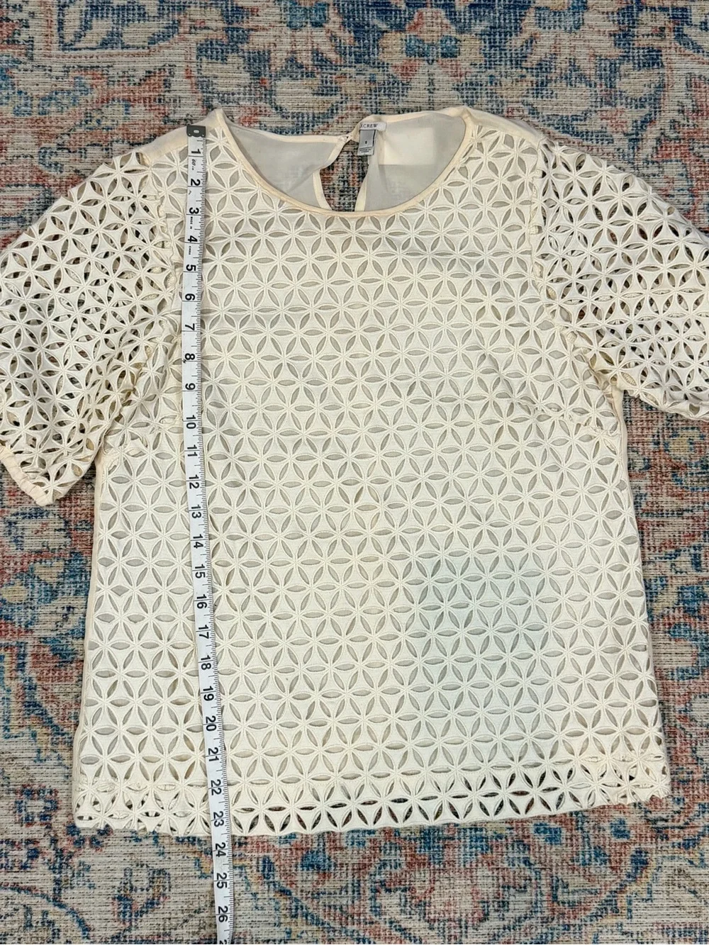 J.Crew Collection Pinwheel Eyelet Top S Ivory Cotton Silk Puff Sleeve Fall
